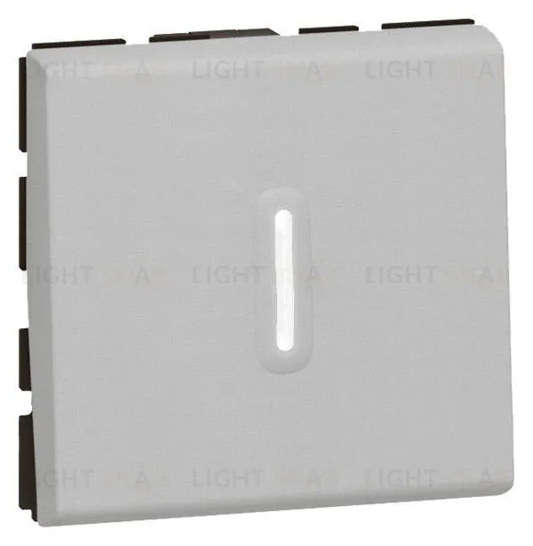 Кнопка проходная (из 2-х мест) 6A с подсветкой Legrand Mosaic (2 модуля), алюминий 79242+67686 79242 + 67686