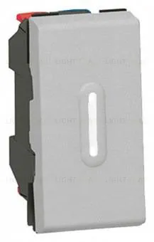 Выключатель с подсветкой для управления с двух мест Legrand Mosaic 10AХ (1 модуль) алюминий 79202+67686 79202 + 67686