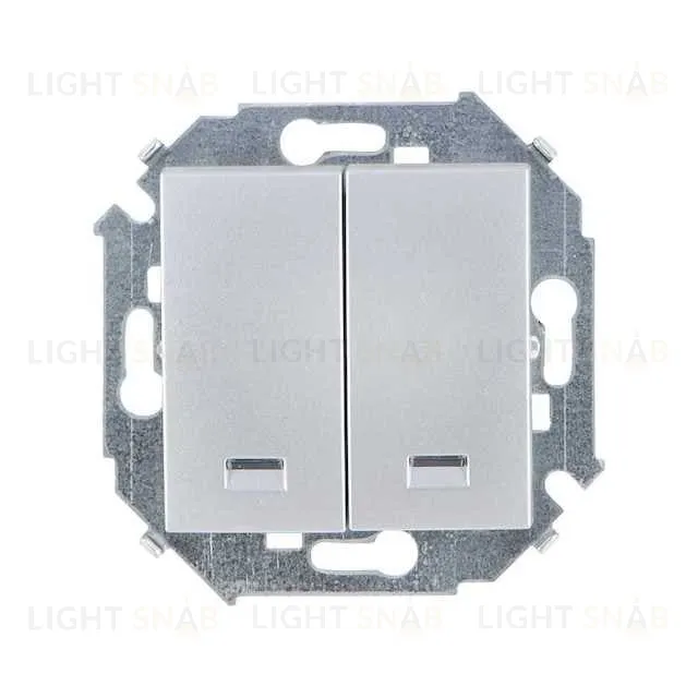 Выключатель двухклавишный с подсветкой Simon 15 10А/250В, алюминий 1591392-033 1591392-033