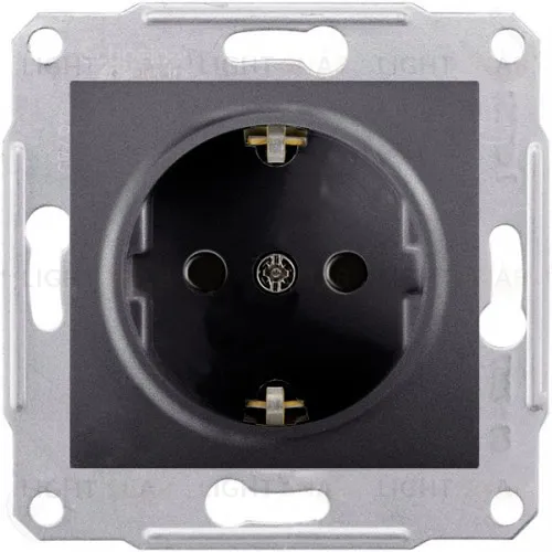 Розетка электрическая с заземлением и защитными шторками Schneider Electric Sedna, винтовые клеммы, графит SDN3000170 SDN3000170