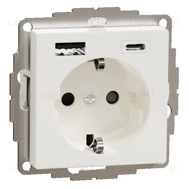 Розетка с заземлением с 2 USB A+C 3А и защитными шторками 16А/250В Merten, белый глянцевый MTN2367-0319 MTN2367-0319