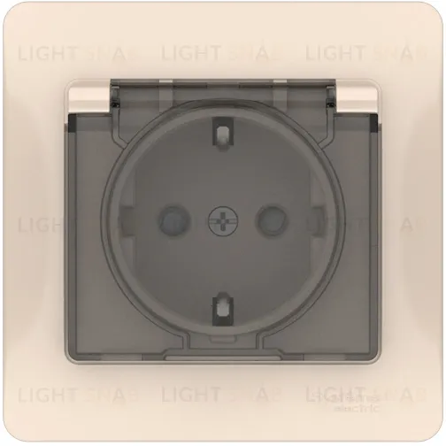Розетка в сборе с рамкой с заземлением со шторками и крышкой Schneider Electric Glossa, IP44 безвинтовые зажимы 16А/250В, бежевый GSL000248S GSL000248S