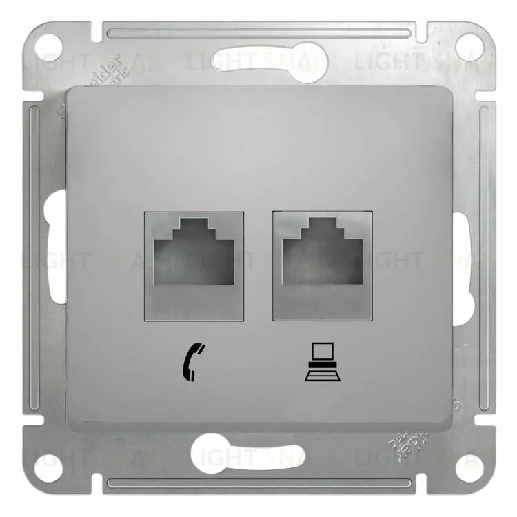 Розетка двойная компьютерная и телефонная Schneider Electric Glossa алюминий GSL000385 GSL000385