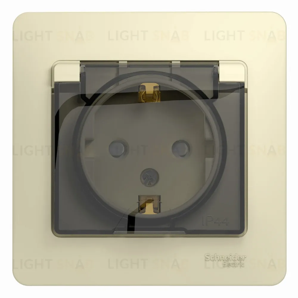 Розетка в сборе с рамкой с заземлением со шторками и крышкой Schneider Electric Glossa, IP44 16А/250В, бежевый GSL000248 GSL000248