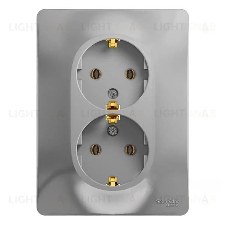 Розетка двойная с заземлением Schneider Electric Glossa, винтовые зажимы, алюминий GSL000324 GSL000324