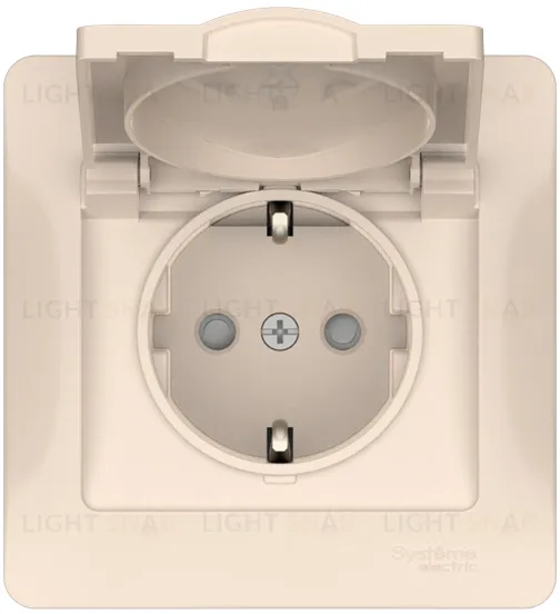 Розетка в сборе с рамкой с заземлением со шторками и крышкой Schneider Electric Glossa, IP20 безвинтовые зажимы 16А/250В, бежевый GSL000246S GSL000246S