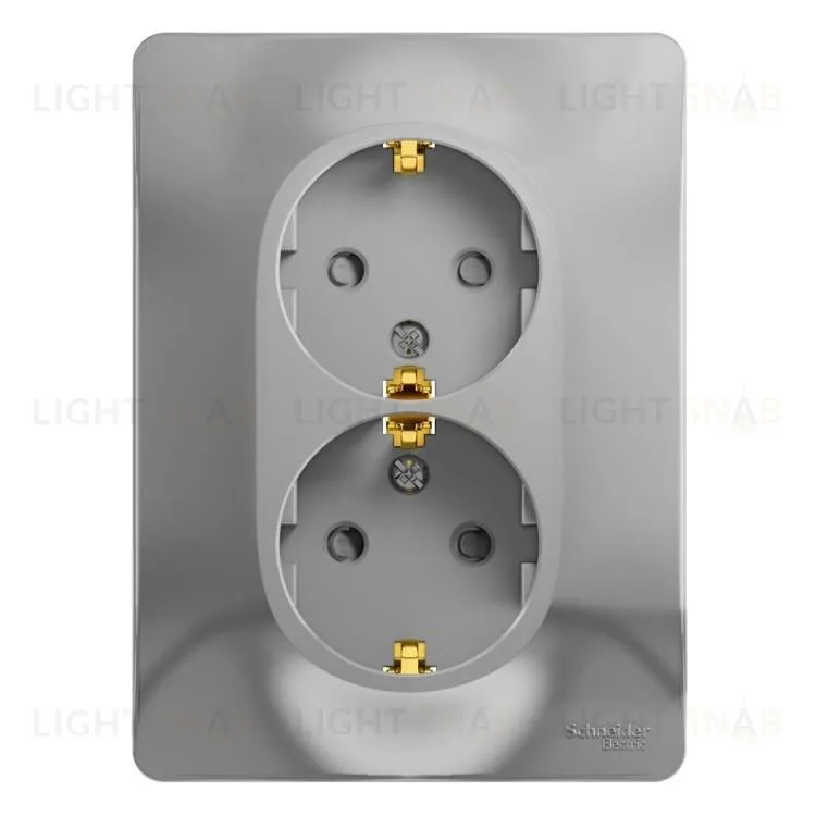 Розетка двойная с заземлением со шторками Schneider Electric Glossa, винтовые клеммы, алюминий GSL000326 GSL000326
