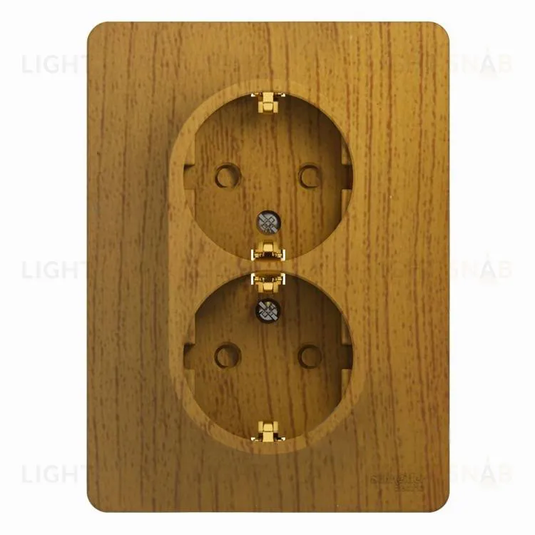 Розетка двойная с заземлением со шторками Schneider Electric Glossa, винтовые клеммы, дуб GSL000526 GSL000526