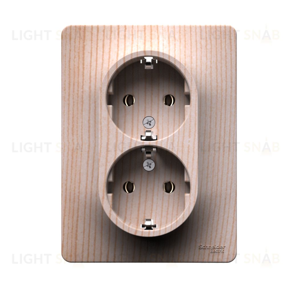 Розетка двойная с заземлением Schneider Electric Glossa, винтовые зажимы, сосна GSL001524 GSL001524