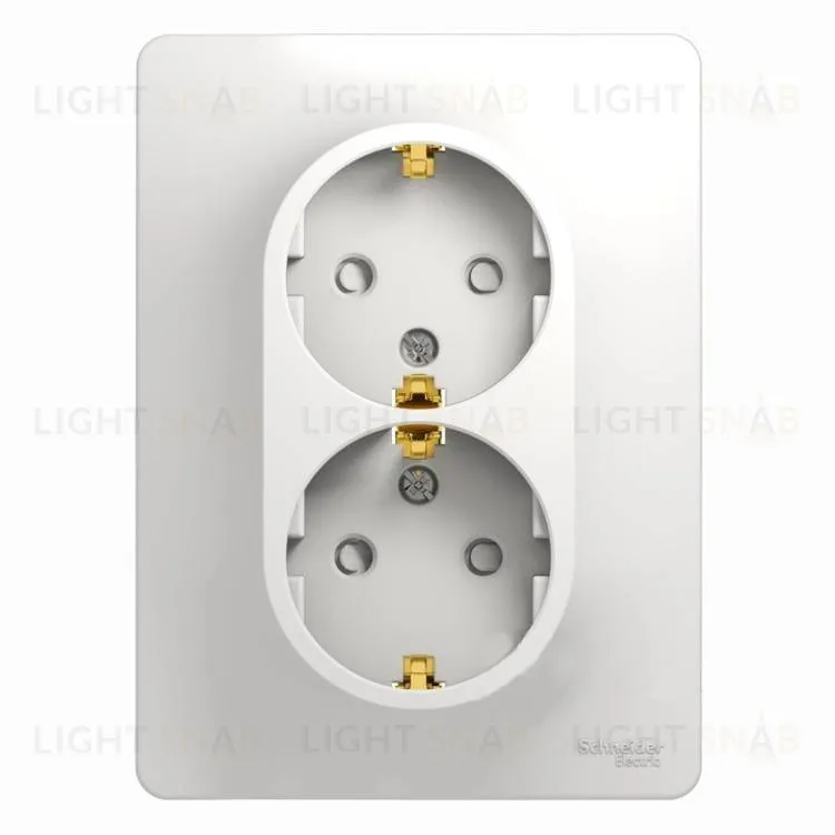 Розетка двойная с заземлением со шторками Schneider Electric Glossa, винтовые клеммы, белый GSL000126 GSL000126