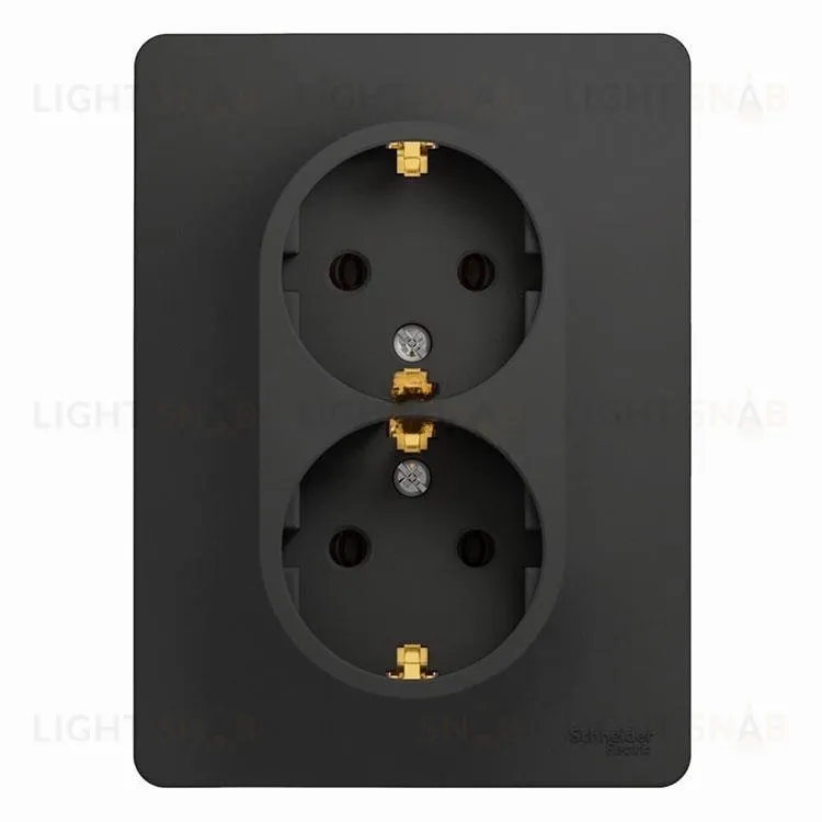 Розетка двойная с заземлением со шторками Schneider Electric Glossa, винтовые клеммы, антрацит GSL000726 GSL000726