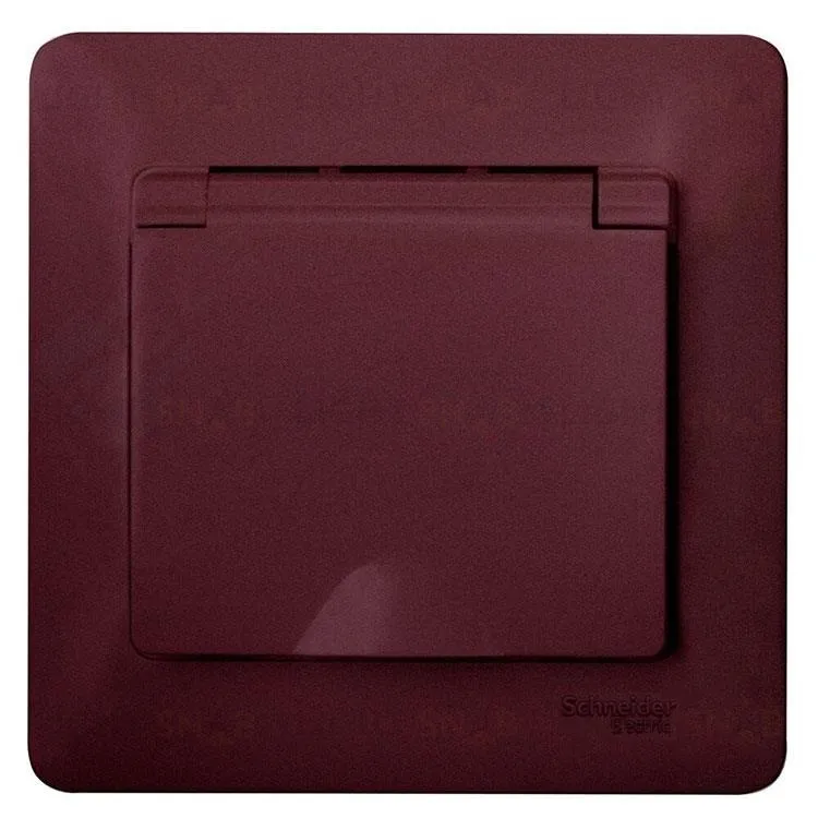 Розетка с рамкой с заземлением со шторками и откидной крышкой Schneider Electric Glossa, IP20 винтовые зажимы 16А/250В, баклажановый GSL001146 GSL001146