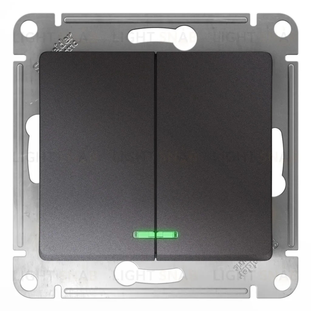 Выключатель двухклавишный с подсветкой Schneider Electric Glossa графит GSL001353 GSL001353