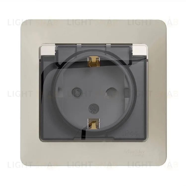 Розетка с рамкой с заземлением со шторками и откидной крышкой Schneider Electric Glossa, IP44 винтовые зажимы 16А/250В, молочный GSL000948 GSL000948