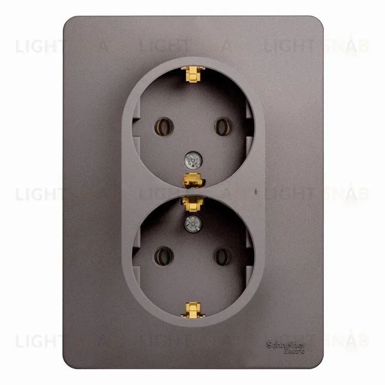 Розетка двойная с заземлением со шторками Schneider Electric Glossa, винтовые клеммы, платина GSL001226 GSL001226