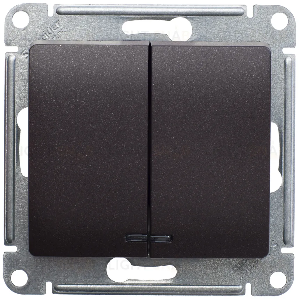 Выключатель двухклавишный с подсветкой Schneider Electric Glossa шоколад GSL000853 GSL000853