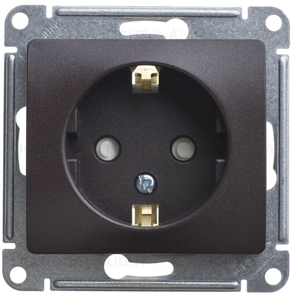Розетка с заземлением со шторками Schneider Electric Glossa, винтовые зажимы, 16А/250В, шоколад GSL000845 GSL000845