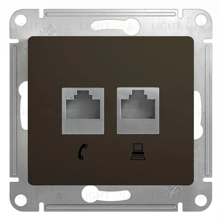 Розетка двойная компьютерная и телефонная Schneider Electric Glossa, шоколад GSL000885 GSL000885