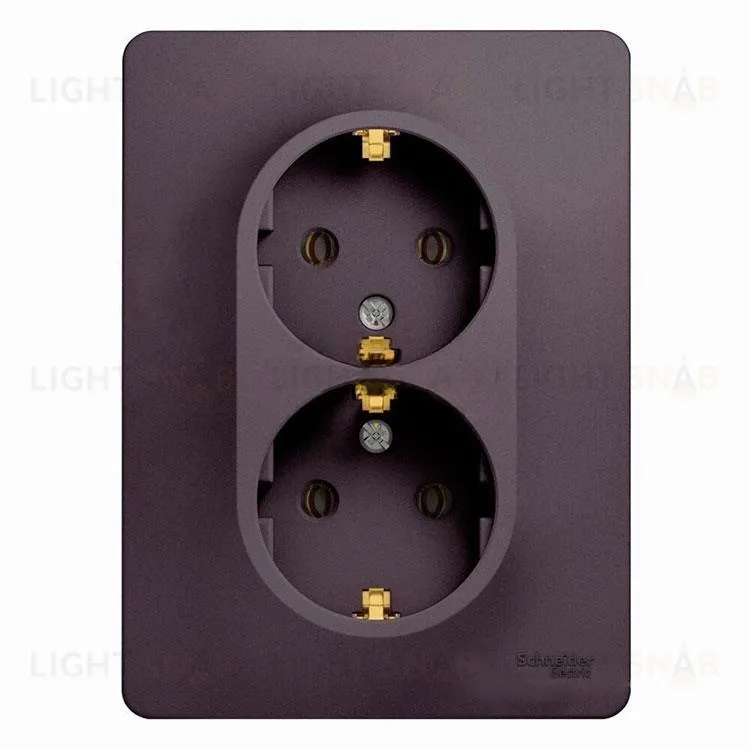 Розетка двойная с заземлением со шторками Schneider Electric Glossa, винтовые клеммы, сиреневый туман GSL001426 GSL001426