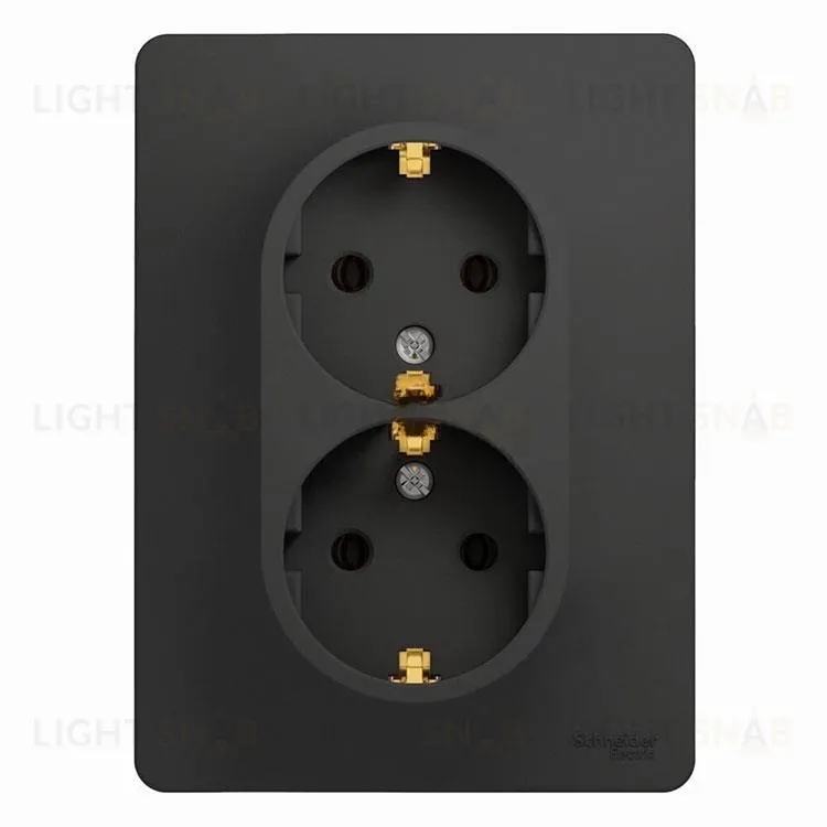 Розетка двойная с заземлением со шторками Schneider Electric Glossa, винтовые клеммы, шоколад GSL000826 GSL000826