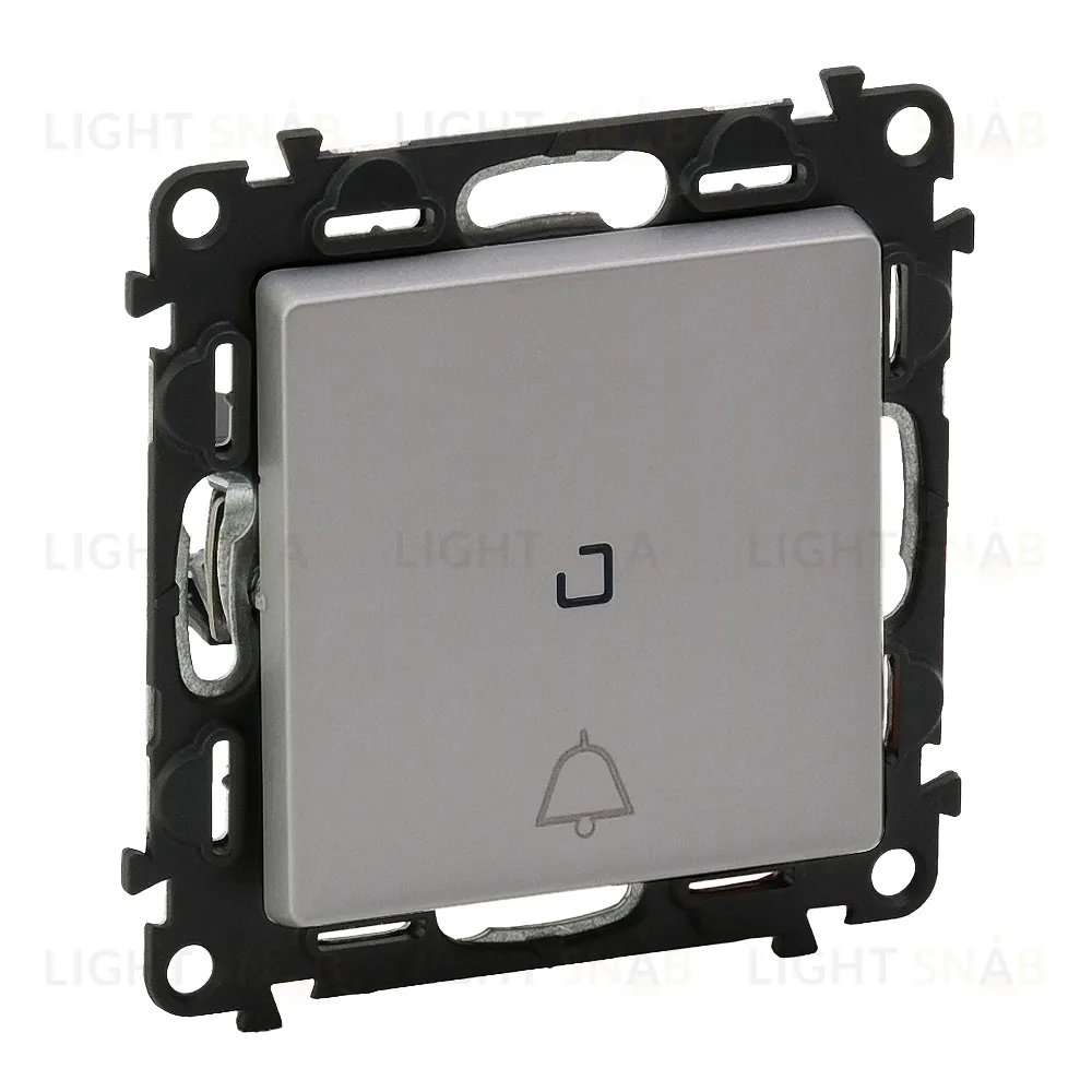 Кнопочный выключатель с символом звонок c подсветкой Legrand Valena Life 6A/250В алюминий 752011+67686+755052 752011 + 67686 + 755052