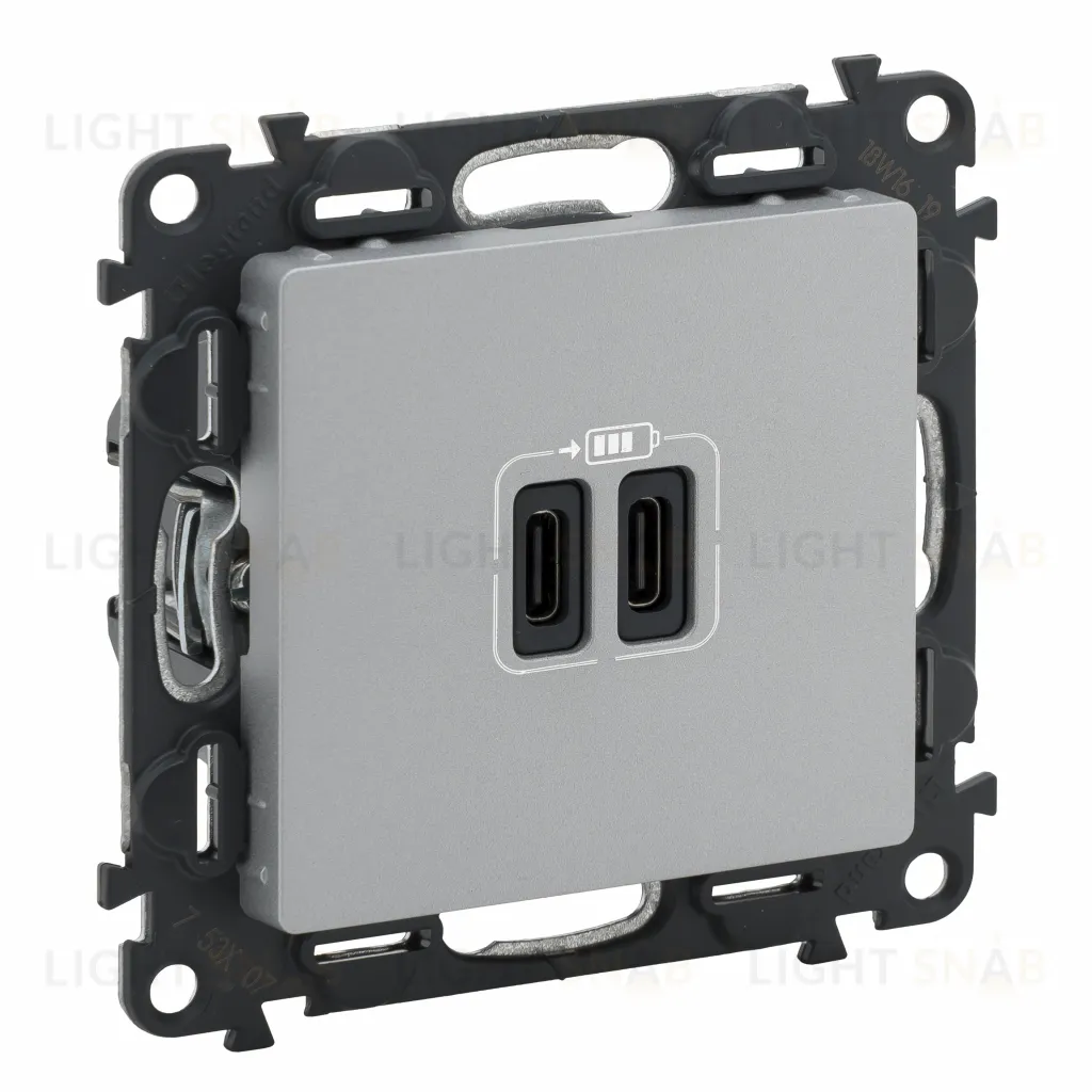 Розетка USB двойная для зарядки тип C+С 240В/5В 3000мА Legrand Valena Life, алюминий 753307 753307