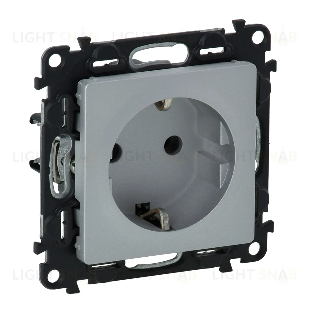 Розетка с заземлением с защитными шторками Legrand Valena Life 16A/250В, винтовой зажим, алюминий 753029+755202 753029 + 755202