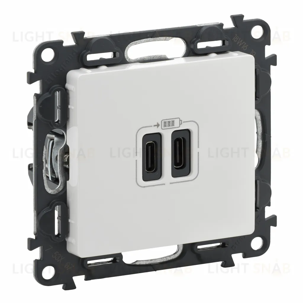 Розетка USB двойная для зарядки тип C+С 240В/5В 3000мА Legrand Valena Life, белый 753107 753107