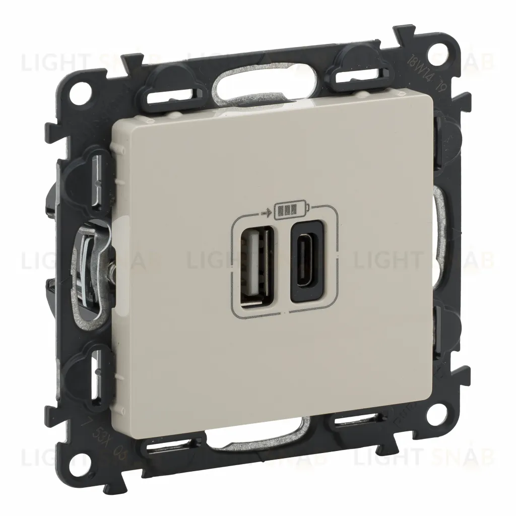 Розетка USB двойная для зарядки тип А+С 240В/5В 3000мА Legrand Valena Life, слоновая кость 753206 753206