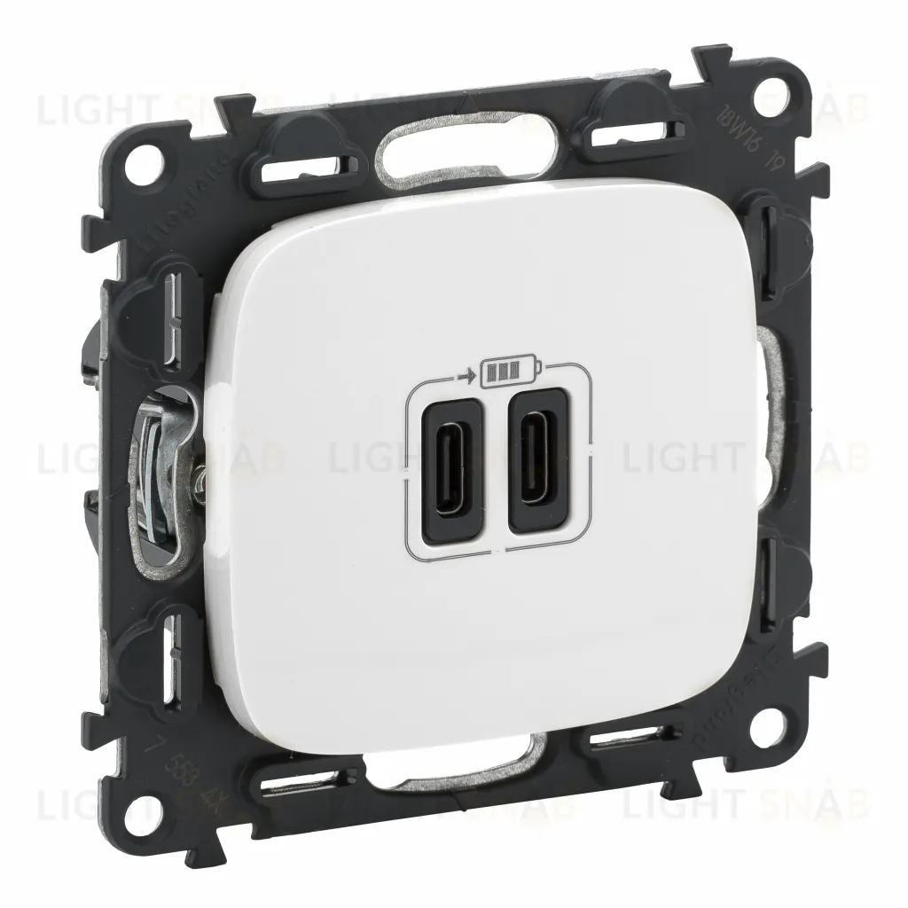 Розетка USB двойная для зарядки тип С+С 240В/5В 3000мА Legrand Valena Allure, белый 755345 755345