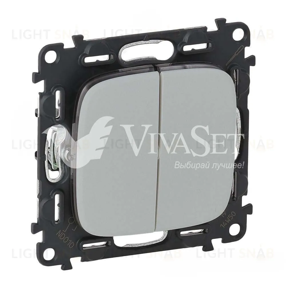 Выключатель двухклавишный Legrand Valena Allure 10А/250В алюминий 752005+755027 752005 + 755027