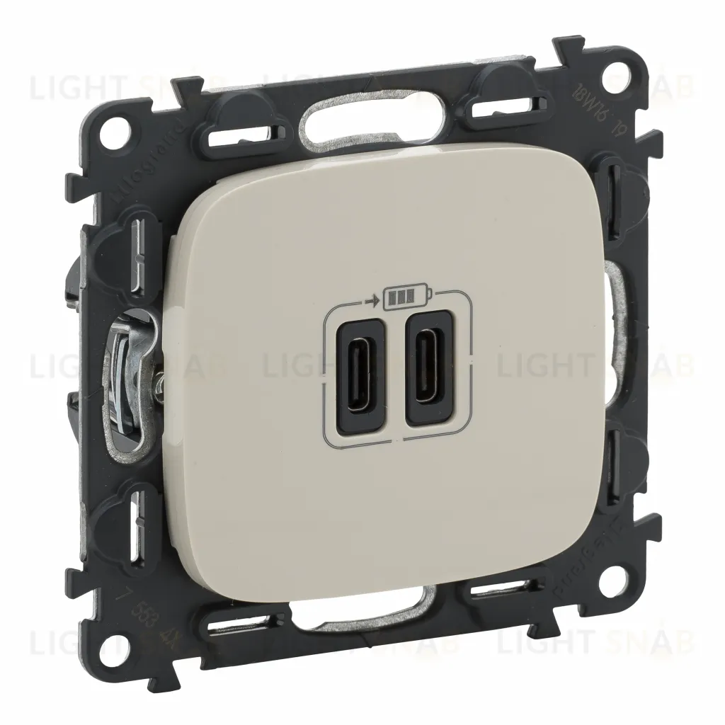 Розетка USB двойная для зарядки тип С+С 240В/5В 3000мА Legrand Valena Allure, слоновая кость 755346 755346