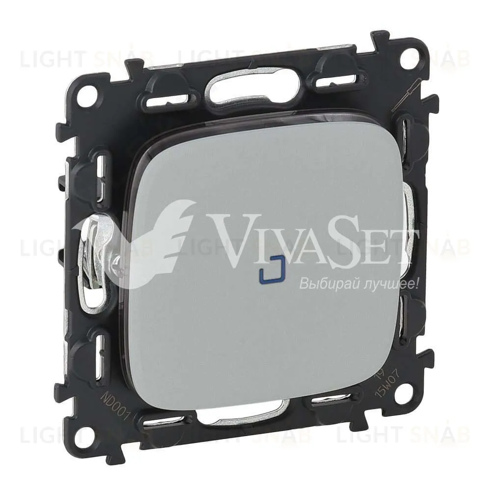 Выключатель одноклавишный перекрестный (из 3-х мест) с подсветкой Legrand Valena Allure 10А/250В алюминий 752007+665090+755087 752007 + 665090 + 755087