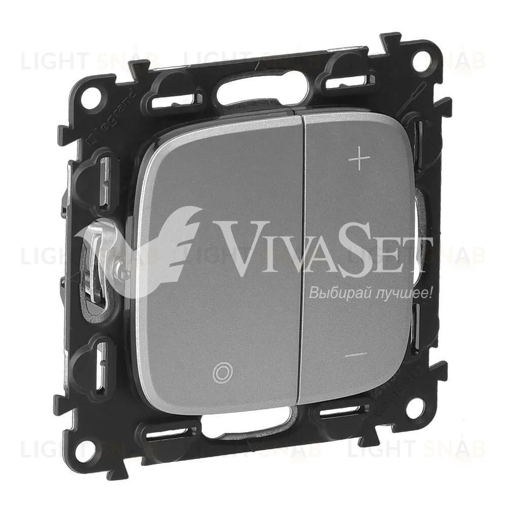 Кнопочный светорегулятор Legrand Valena Allure без нейтрали 5-400 Вт, алюминий 752062+752087 752062 + 752087