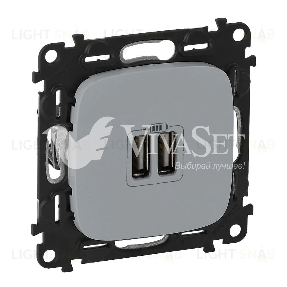 Розетка USB двойная для зарядки Legrand Valena Allure 1500 мА, алюминий 754997 754997