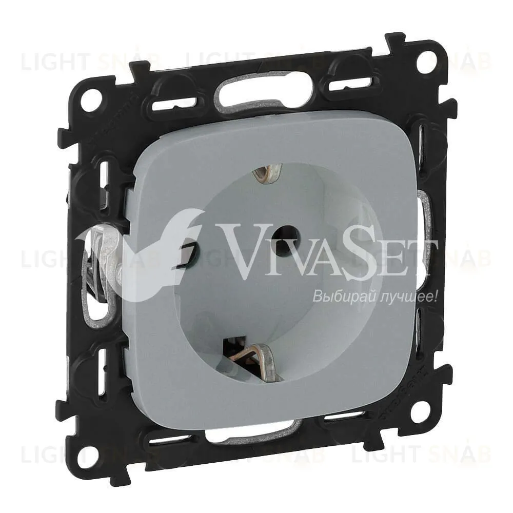 Розетка с заземлением Legrand Valena Allure 16A/250В, винтовой зажим, алюминий 753025+755207 753025 + 755207