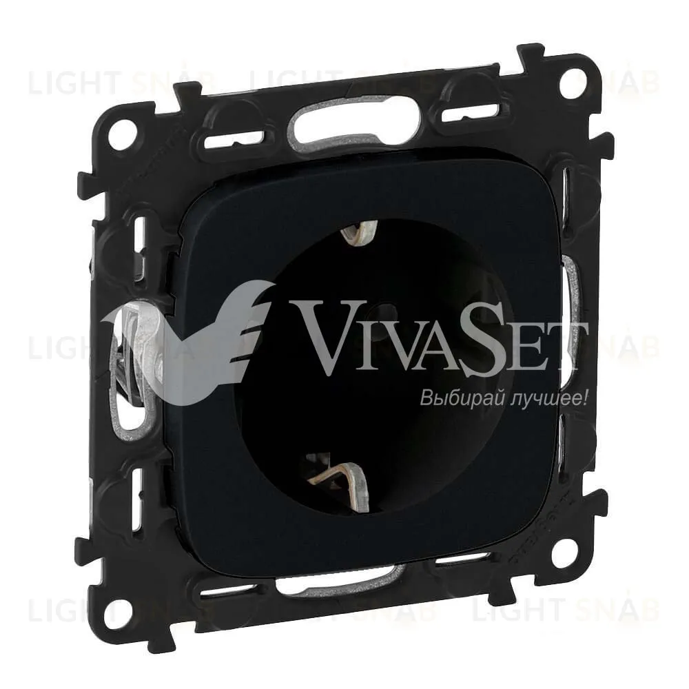 Розетка с заземлением с защитными шторками Legrand Valena Allure 16A/250В, безвинтовой зажим, матовый черный 753030+755208 753030 + 755208