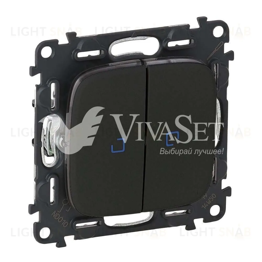 Двухклавишный кнопочный выключатель с подсветкой Legrand Valena Allure 6А/250В матовый черный 752018+67686+67686+755228 752018 + 67686 + 755228