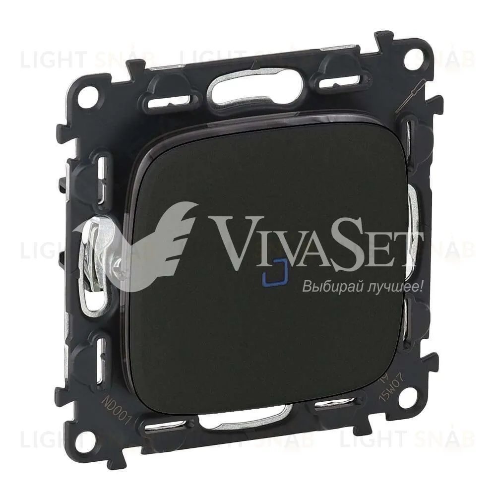 Переключатель одноклавишный (из 2-х мест) с подсветкой Legrand Valena Allure 10A/250В матовый черный 752016+67686+755088 752016 + 67686 + 755088