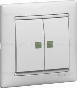 Выключатель двухклавишный проходной с подсветкой Legrand Valena (с 2-х мест) 10А/250В белый глянец 774212 774212