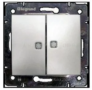 Выключатель двухклавишный проходной с подсветкой Legrand Valena (с 2-х мест) 10А/250В алюминий 770212 770212