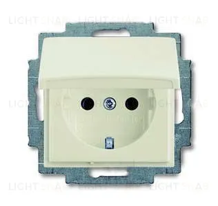 Розетка с заземлением с крышкой с безвинтовыми зажимами ABB Basic 55, шале-белый 2CKA002018A1500 2CKA002018A1500