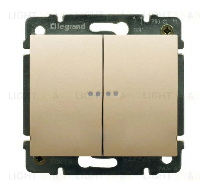 Выключатель двухклавишный проходной с подсветкой Legrand Galea Life (вкл/выкл с 2-х мест) 10А/250В (титан) 771479+775608 771479 + 775608