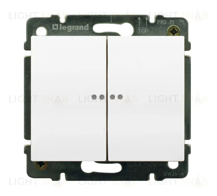 Выключатель двухклавишный проходной с подсветкой Legrand Galea Life (вкл/выкл с 2-х мест) 10А/250В (белый) 771079+775608 771079 + 775608