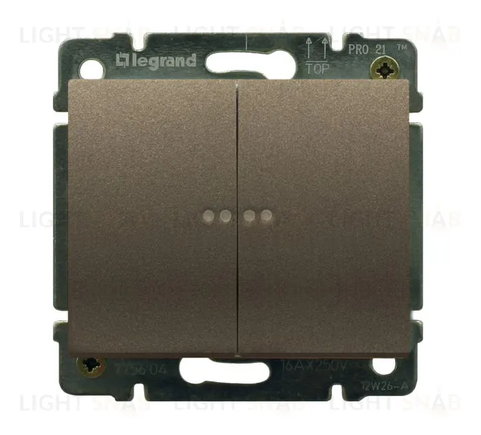 Выключатель двухклавишный проходной с подсветкой Legrand Galea Life (вкл/выкл с 2-х мест) 10А/250В (темная бронза) 771279+775608 771279 + 775608