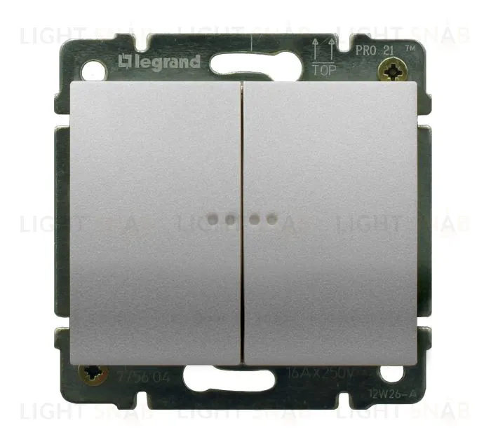 Выключатель двухклавишный проходной с подсветкой Legrand Galea Life (вкл/выкл с 2-х мест) 10А/250В (алюминий) 771379+775608 771379 + 775608