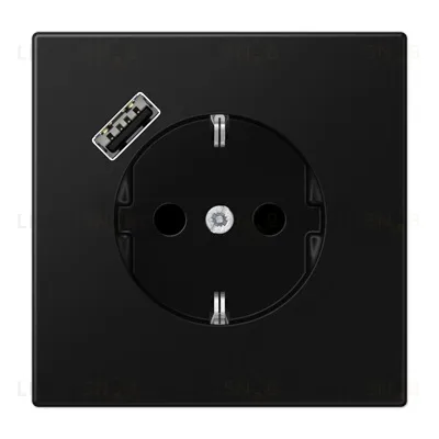 Розетка с заземлением + USB тип A, Jung 16А/250В черный глянцевый LS1520-18ASW LS1520-18ASW