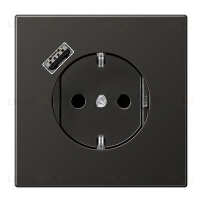 Розетка с заземлением + USB тип A, Jung 16А/250В антрацит металл AL1520-18AAN-L AL1520-18AAN-L