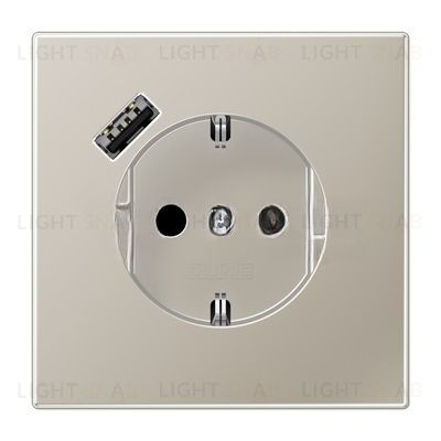 Розетка с заземлением + USB тип A, Jung 16А/250В нержавеющая сталь ES1520-18A-L ES1520-18A-L