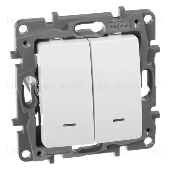 Выключатель-переключатель двухклавишный с подсветкой Legran Etika 10A (белый) 672216 672216